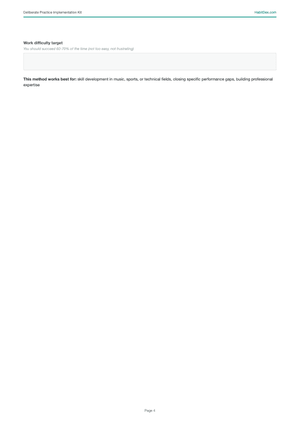 Daily tracker page from the Deliberate Practice Implementation Kit
