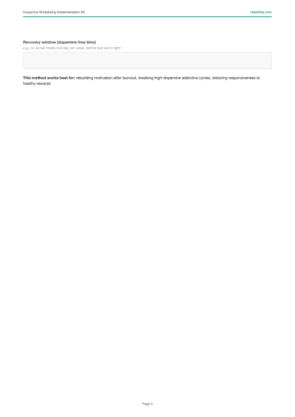 Daily tracker page from the Dopamine Scheduling Implementation Kit