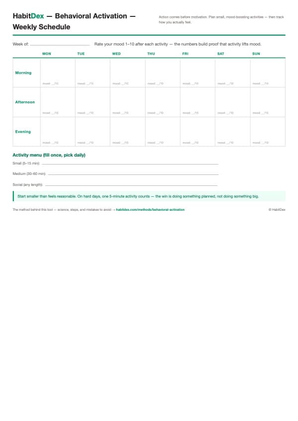 Printable Weekly activity schedule PDF preview