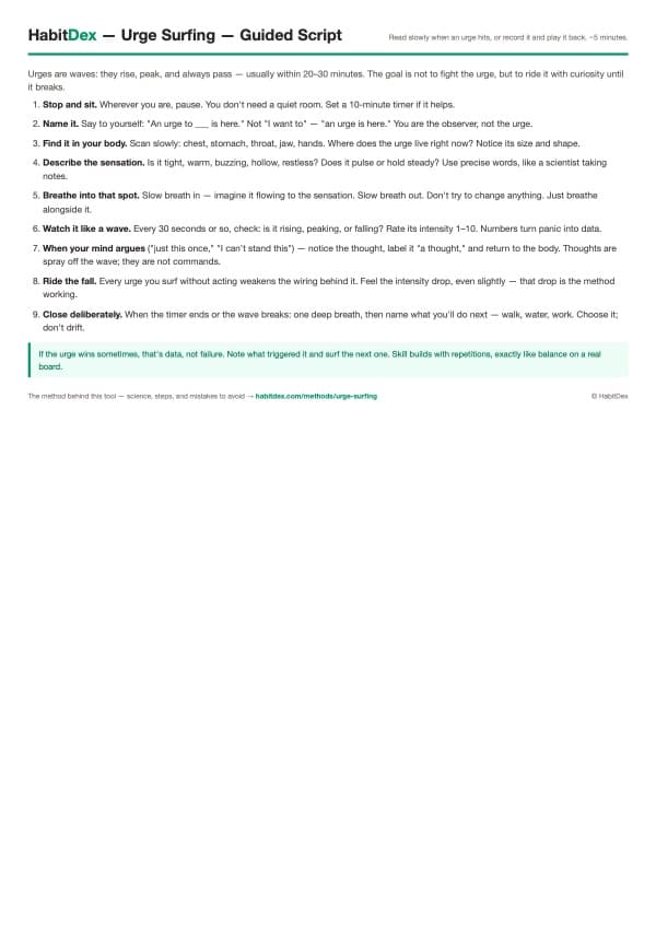 Printable Guided urge surfing script PDF preview